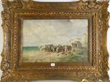 une image d'un tableau représentant un groupe de personnes sur une plage