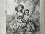an old picture of two women and a child sitting under a tree