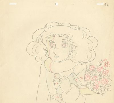 dessin représentant une femme tenant un bouquet de fleurs à la main