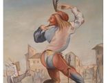 a painting of a man playing a game with a stick