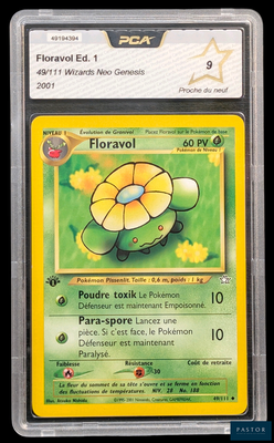 un gros plan d'une carte Pokémon sur laquelle figure une fleur jaune