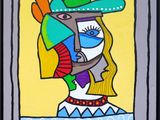 an image of a painting of a woman with a hat on
