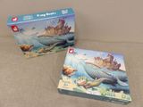 two puzzles are sitting on a table next to each other