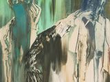 un tableau représentant deux personnes debout l'une à côté de l'autre