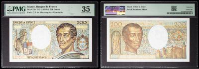 three different types of bank notes on display in a display case