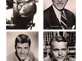 four black and white photos of a man in a suit and tie