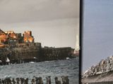 two pictures of a lighthouse and a boat in the water
