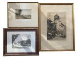 trois photos encadrées représentant une église, une église et une église