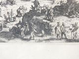 a black and white drawing of a group of people in a field