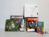 a lot of games and books on the table