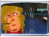a cartoon picture of a man with a gun in his hand