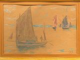 a painting of a sailboat on the water