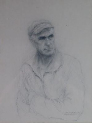 a drawing of a man with his arms crossed in front of him