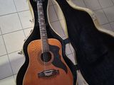 une guitare dans un étui posé par terre, à côté d'un étui à guitare
