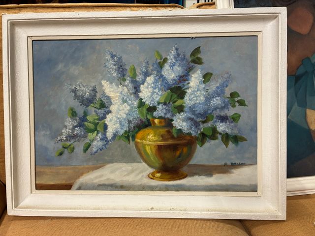 École Française début XXe.« Nature morte aux lilas ». Huile sur t...