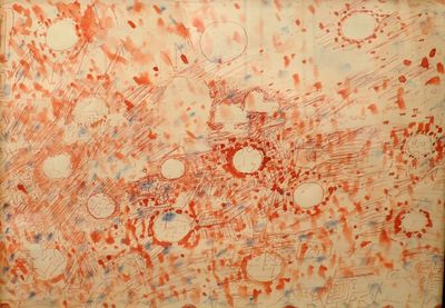 a red and white drawing on a piece of paper