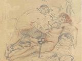 dessin représentant un homme et une femme assis sur un canapé