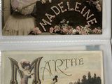 deux vieilles cartes postales représentant une femme et un homme sur un bateau