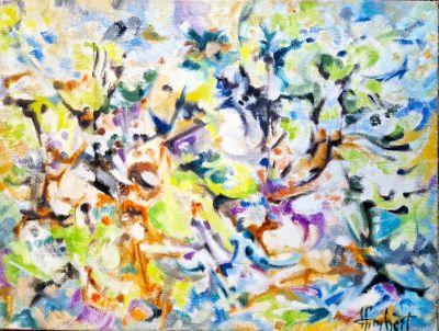 peinture représentant un bouquet de fleurs dans un vase