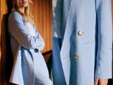 two photos of a woman in a blue coat and a woman in a white dress