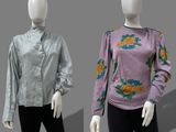 two mannequins wearing different styles of clothing on a mannequin