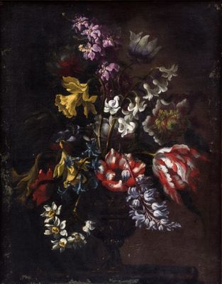 painting of a still life of flowers in a vase on a table