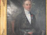 painting of a man in a suit and tie sitting in a chair