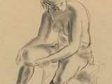 dessin représentant un homme assis sur une chaise, les jambes croisées