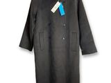 the coat is black and has a blue tag on it