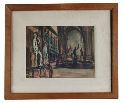 painting of a painting of a man and a woman in a building