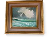 an oil painting of a painting of a wave in a gold frame