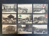 plusieurs vieilles photos en noir et blanc représentant une gare et des personnes