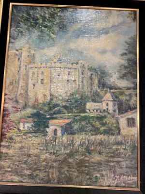 "château fortifié", huile sur toile.