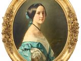 portrait d'une femme en robe bleue dans un cadre doré