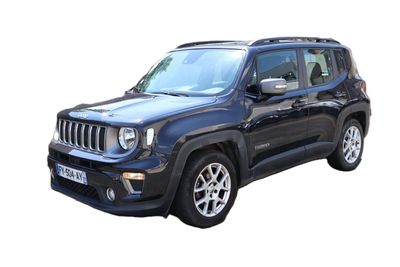 the front of a black jeep parked on a white background