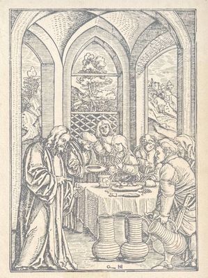 un dessin en noir et blanc représentant un groupe de personnes assises autour d'une table