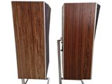 pair of mid - century modern walnut and chrome bookshelves