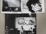 two black and white photos of a man playing guitar and a woman playing guitar