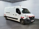 a white van with red stripes parked in a room