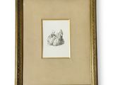 a drawing of a cat sitting on top of a table next to a picture