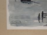 a picture of a painting of a boat in the water