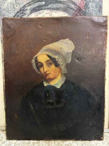 École française XIXe, « Portrait de femme ». Huile sur toile. Mon...