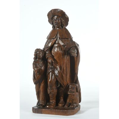 SUJET en chêne patiné représentant Saint Roch, aux pieds un … - Photo 1