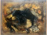 un tableau représentant un chien couché par terre