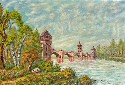 MOUCHE (XX°) Le Pont Valentré Huile sur toile signée et daté…