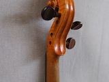 a close up of a violin on a wall with a white background