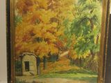 an image of a painting of a house in the woods
