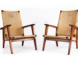 paire de fauteuils de salon danois du milieu du siècle, avec assises tressées
