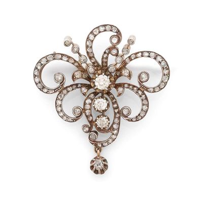 une broche ancienne en diamants et or