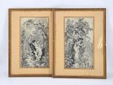 two framed prints of a couple in a garden